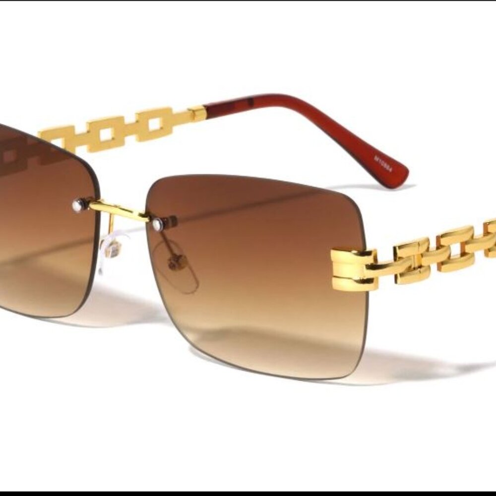 Men Sunglasses‎ Brown Lens Rimless Luxury Retro Shades Gold Metal Lentes Gafas